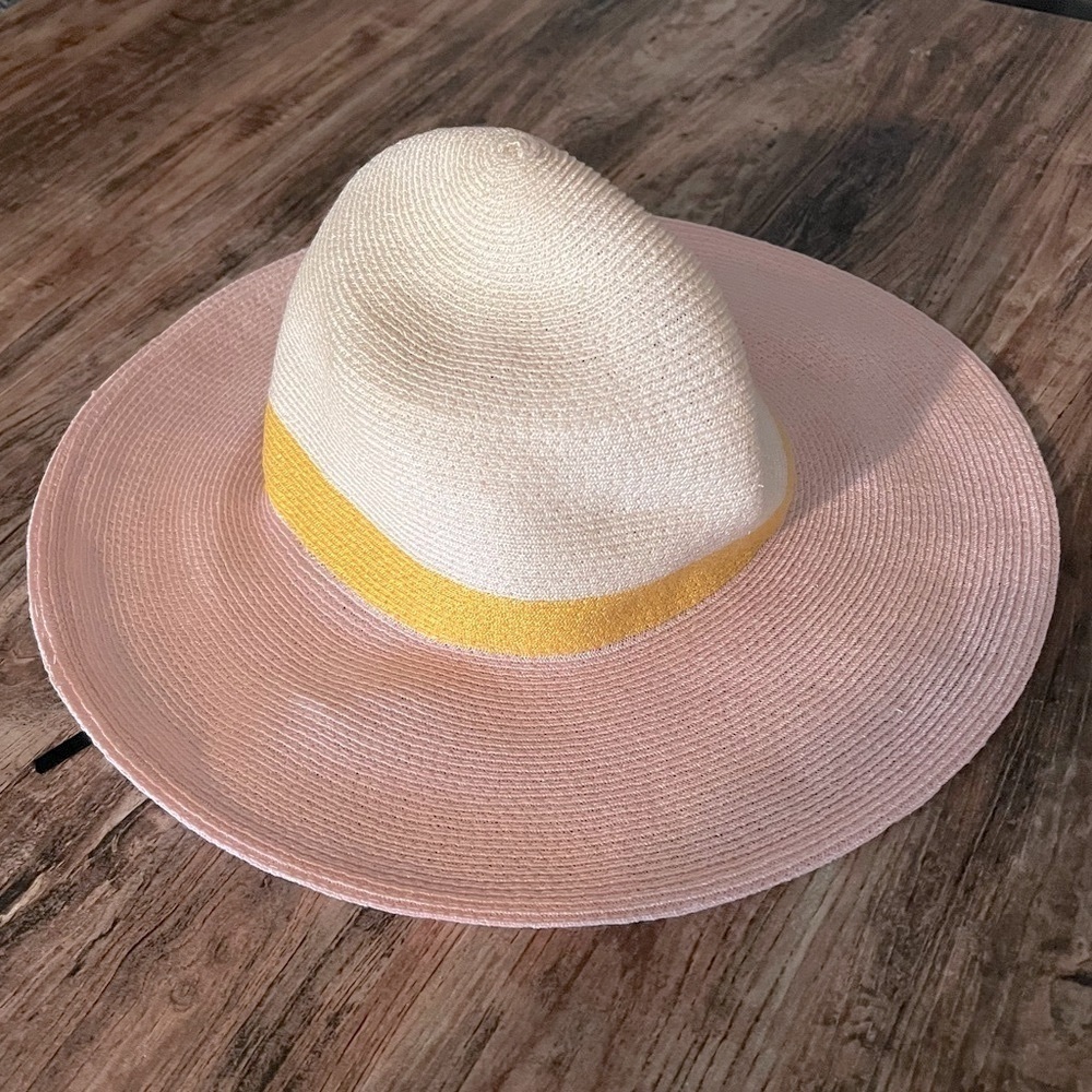 Eugenia Kim colorblock hemp Sun hat, adjustable size, sand/pink, NWOT